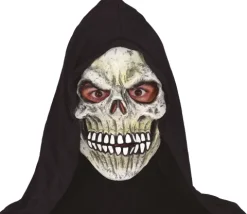 Skelet maske i latex med sort hætte
