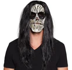 Skeletmaske med langt sort hår