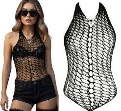 Sort net bodystocking med similisten