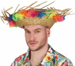 Strandhat med stofblomster