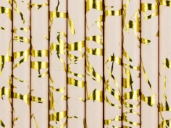 Sugerør i papir i rosa med guld-print