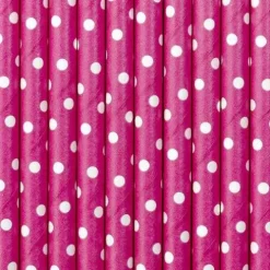 Sugerør i papir PINK med prikker 10 stk.