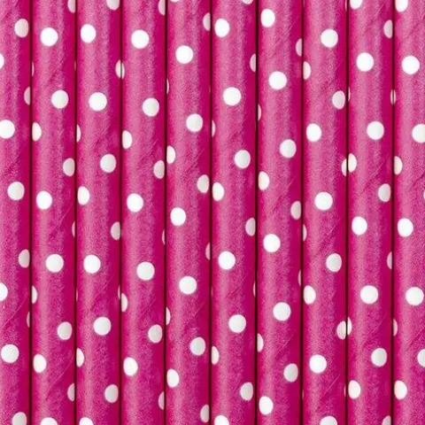Sugerør i papir PINK med prikker 10 stk.