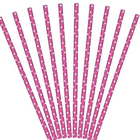 Sugerør i papir PINK med prikker 10 stk.