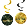 Swirls Happy new year sort/guld, 4stk
