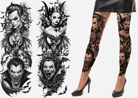 Tattoo Effekt Strømpebukser – Vampyr