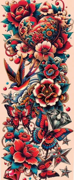 Tattoo ærme - roses and butterflies