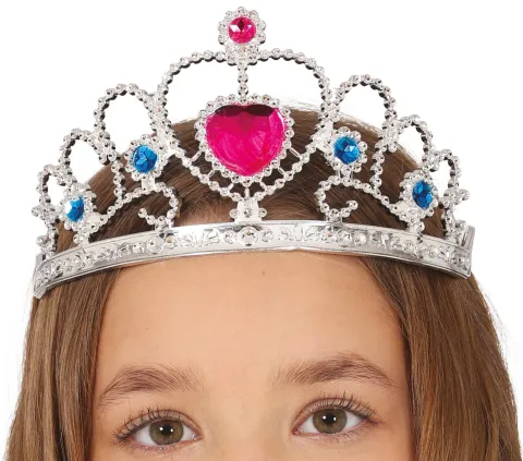 Tiara sølv børn - Pink hjerte