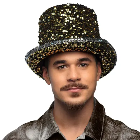 Tophat m. guldpailletter Lux