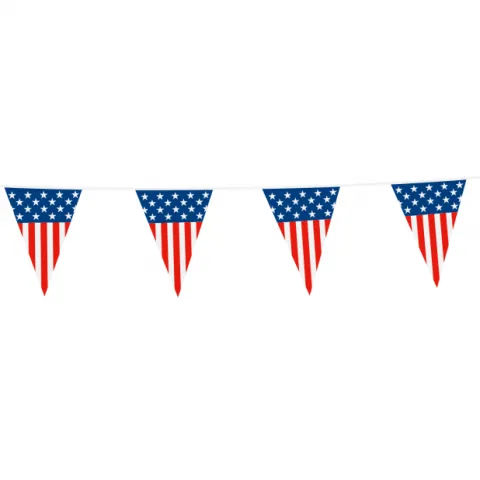 USA flagguirlande i plast med spidsflag 10m