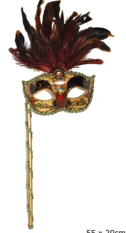 Venetiansk maske på pind med fjer