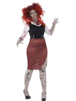 Zombie Skolepige kvindekostume curvy